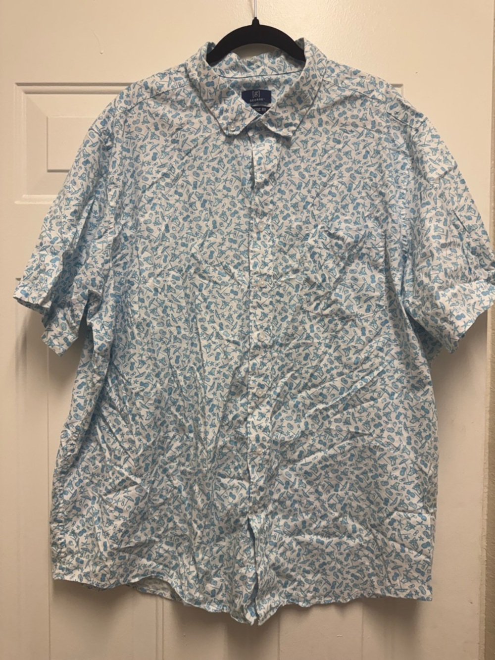 George Light Blue Micro Floral Short Sleeve Button-Down Shirt